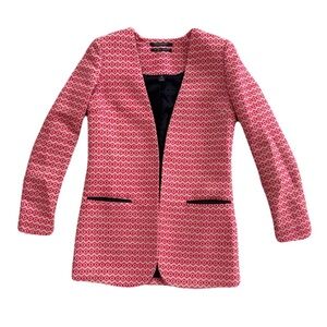 Women's Scotch & Soda Red Pink Patterned Workwear Jacquard Blazer Size S